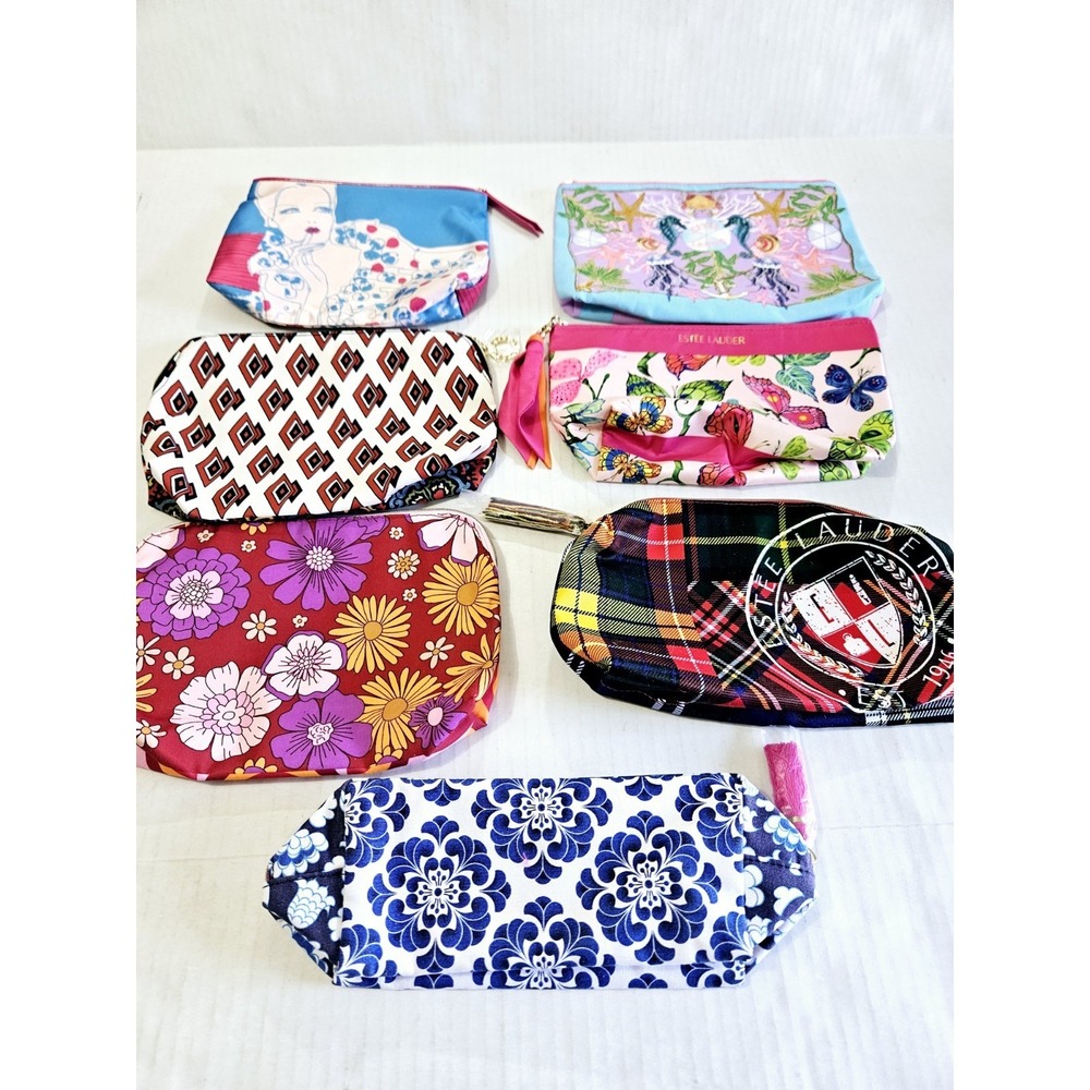 NEW Estee Lauder Makeup Bags Lot Of 7 Unique Colors And Designs